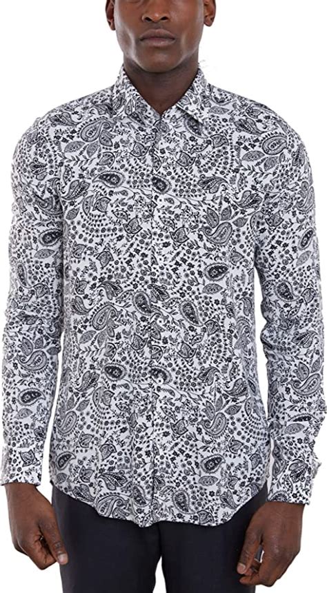 Hawes And Curtis Mens Long Sleeve Casual Classic Black And White Paisley