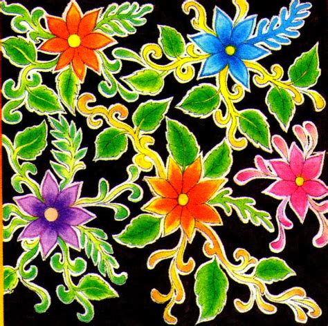 Lukisan Corak Batik Bunga Simple Komagata Maru 100