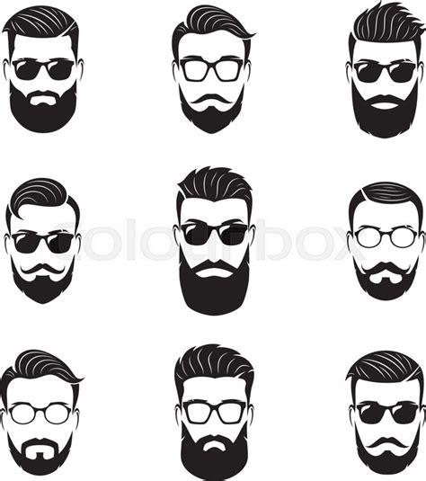 Set Of Vector Bearded Men Faces Hipsters With Different Haircuts