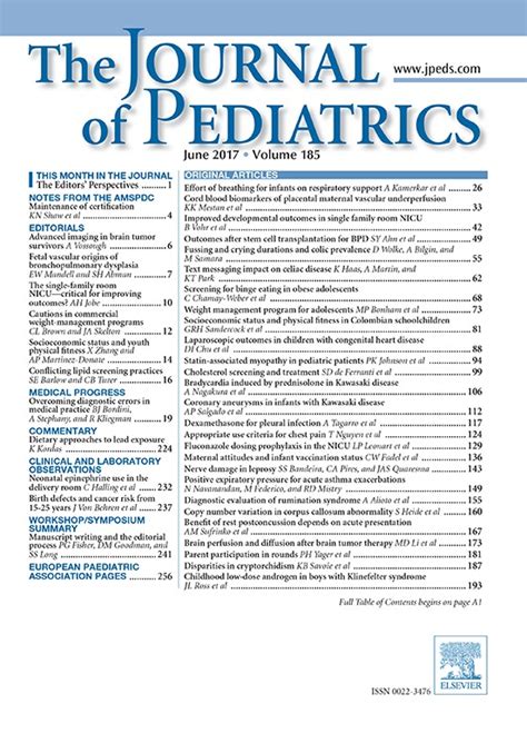 The Journal Of Pediatrics June 2017 Volume 185 Pages A1 A10 1 258