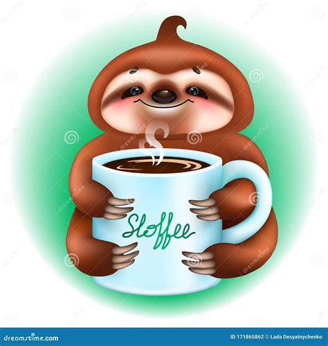 Cute Cartoon Sloth Bear With Coffee Mug Stock Vector Illustration Of