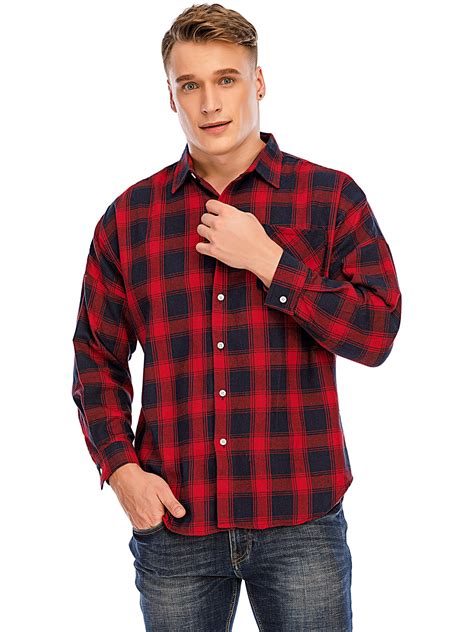 Dodoing Mens Long Sleeve Flannel Shirts Plaid Shirt Plaid Shirt Mens