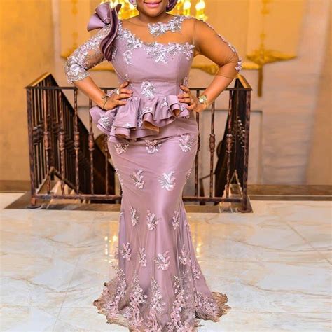 Aso Ebi Lace Mermaid Evening Gowns With Full Sleeves Elegant Plus Size
