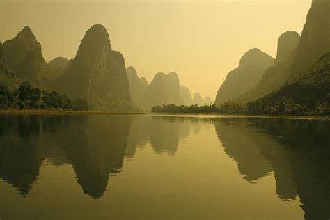 China Guilin Piled Silk Mountains Li River With
