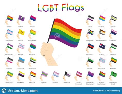 Set Of 34 Lgbt Sexual And Gender Tendencies Pride Flags Stock Vector