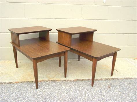 2 Mid Century 2 Tier Step Back Side Tables Retro Atomic End