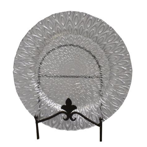 appealing glass charger plate with engraved pattern clear