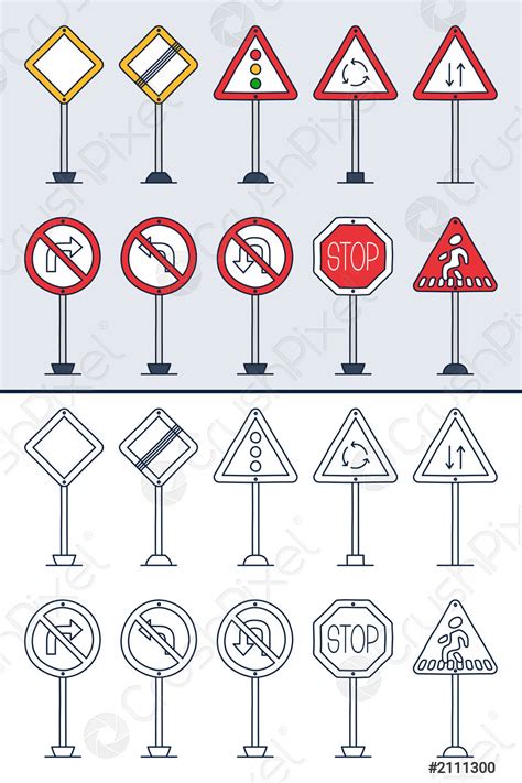 Vector Set Of Doodle Road Signs In Colorful And Doodle Stock Vector