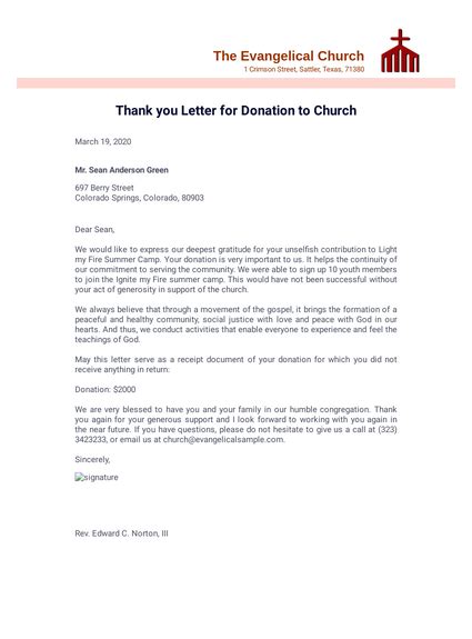 Thank You Letter For Church Financial Support Churchgistscom