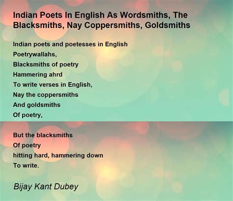 Indian Poets In English As Wordsmiths The Blacksmiths Nay