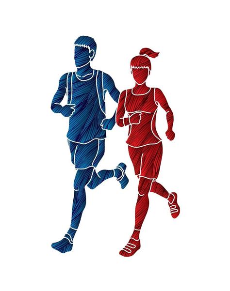Male And Female Running Or Jogging Together 2520600 Vector Art At Vecteezy