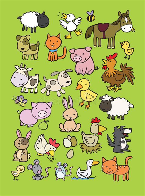Collection Of Cute Farm Animal Cartoons Stock Illustration