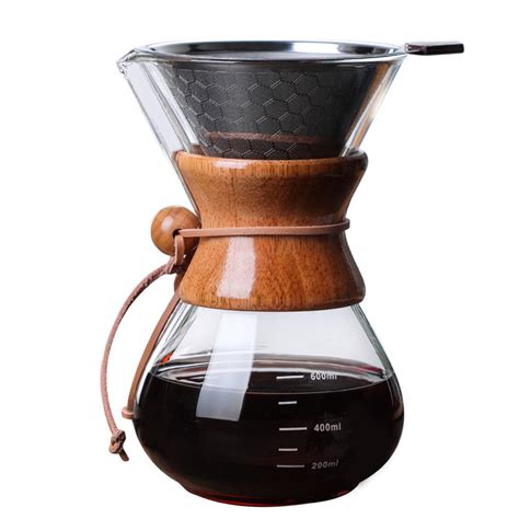 Pour Over Coffee Maker Glass Carafe And Reusable Stainless Steel