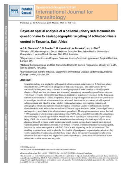 (PDF) Bayesian spatial analysis of a national urinary schistosomiasis questionnaire to assist ...