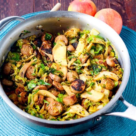 Learn how to make your own chicken apple sausage! One Pan Skillet Dinner: Chicken Sausage, Brussels Sprouts, & Apples