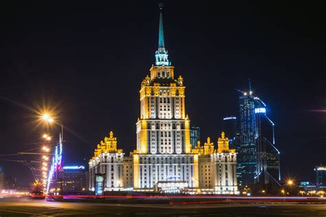 Hotel Of Moscow At Night In Russia Image Free Stock Photo Public