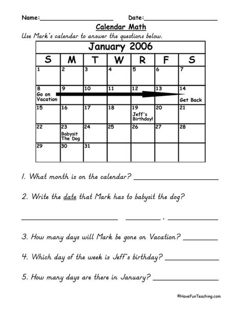 Calendar Math Lesson Plans 1st Grade