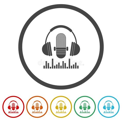 Headphones Microphone And Sound Wave Icons In Color Circle Buttons
