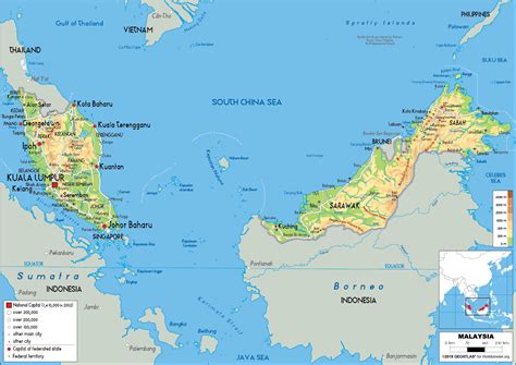 Malaysia Map Physical Worldometer