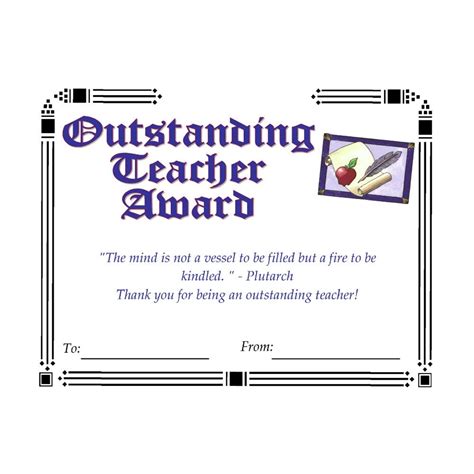 Outstanding Teacher Award Certificate 8 X 10 Printable Pdf