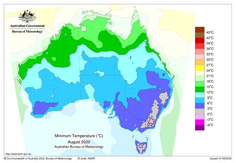 Australia Average Minimum Temperature August Australia Map