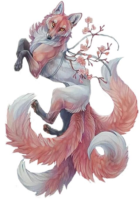 Kitsune Fox Redfox Floral Flowers Tumblraesthetic 4tail Mythical