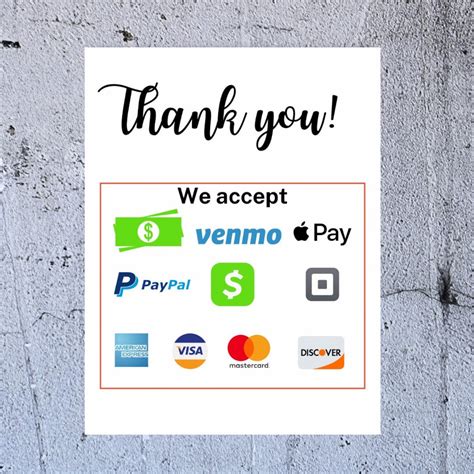 Basic Payment Method Printable We Accept Credit Cards Etsy India