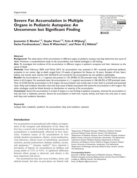 Pdf Severe Fat Accumulation In Multiple Organs In Pediatric Autopsies