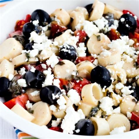 tomato salad with hearts of palm olives and feta video kalyn s kitchen