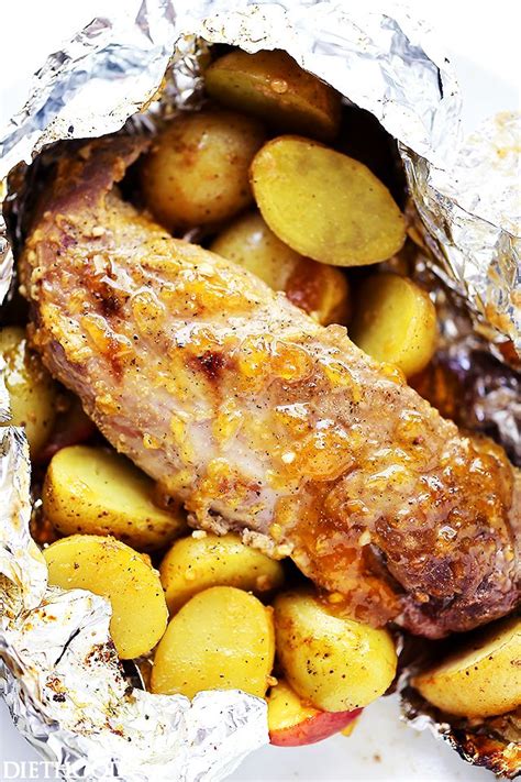 The foil traps in the juices and flavors, and there's very little to clean up. Grilled Pork Tenderloin in Foil {Diethood} | Foil packet ...