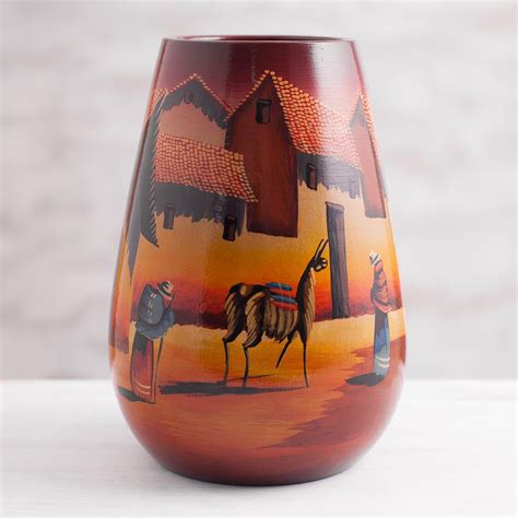 Handcrafted Cuzco Ceramic Vase The Streets Of Cuzco Novica