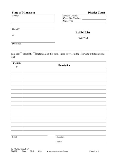 Download them for free in ai or eps format. Form CIV902 Download Printable PDF or Fill Online Exhibit List (Civil Trial) Minnesota ...