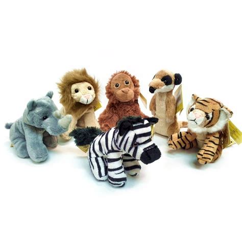 6 Jungle Animal 13cm Soft Toys Tiger Lion Monkey Meerkat Zebra