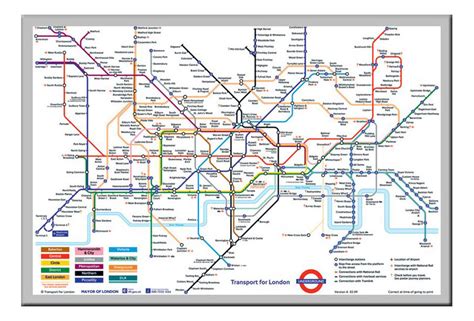 London Underground Poster Tube Map Magnetic Notice Board Silver Framed