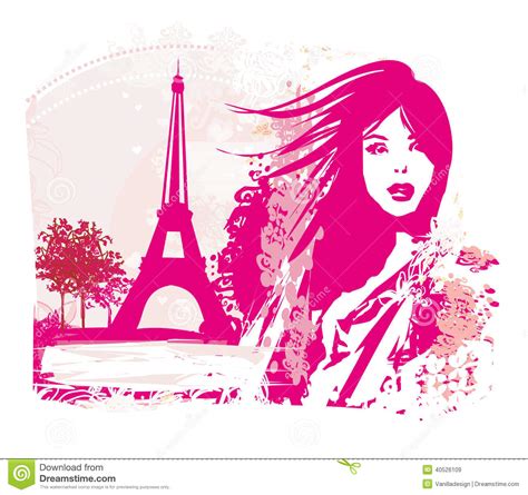 Portrait Of A Beautiful Girl In Paris Stock Vector Illustration Of