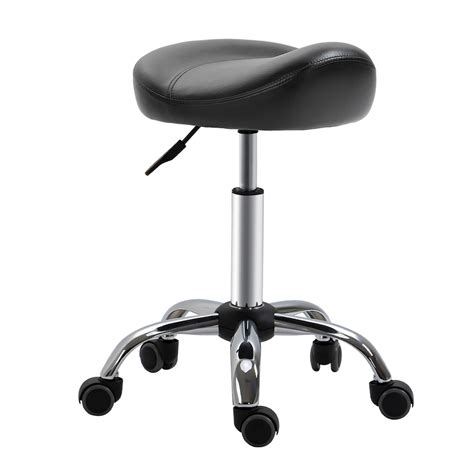 Homcom Saddle Stool Adjustable Rolling Salon Chair For Massage Spa
