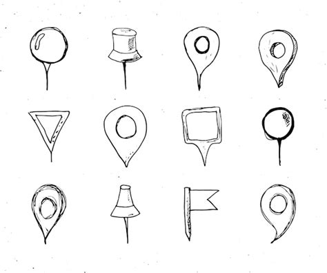 Premium Vector Map Pointers Sketch Set Navigation Pins Doodle Vector