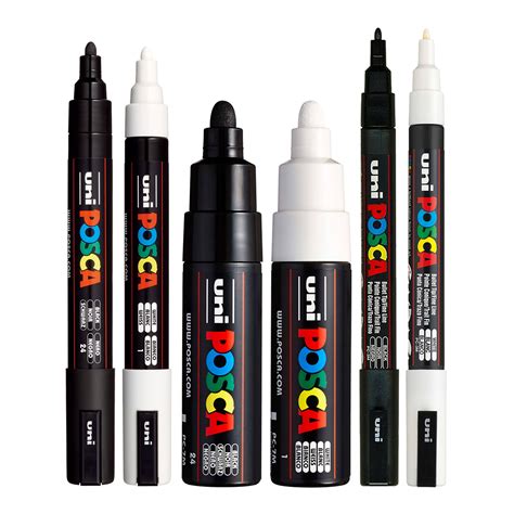 Posca Black And White Fine To Medium Set Of 8 Pens Pc 5m Pc 3m Pc 1m