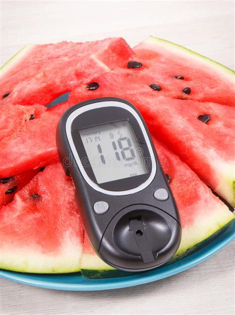 Glucose Meter For Checking Sugar Level And Portion Of Watermelon