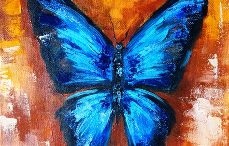 Blue Butterfly Oil Painting Original Art Insect Artwork Animal Etsy
