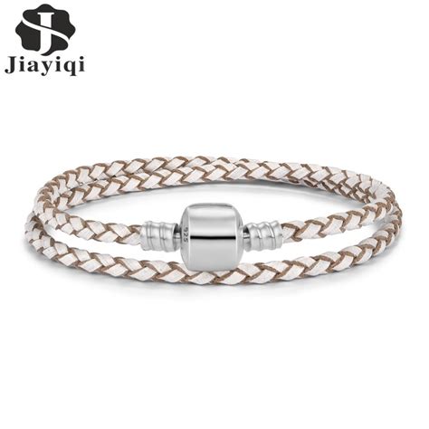 jiayiqi genuine leather bracelet for women simple multi color bangle silver plated clasp rope