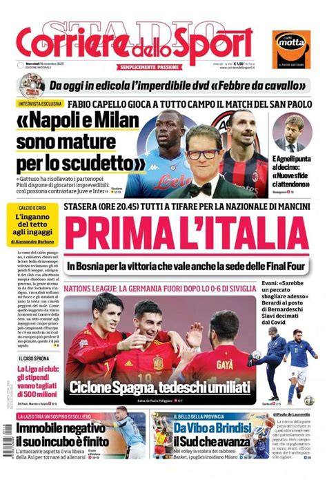 Corriere Dello Sport Prima Pagina 18 Novembre 2020