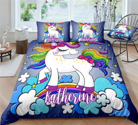 Personalized Custom Blue Cloud Unicorn Bedding Set Unilovers