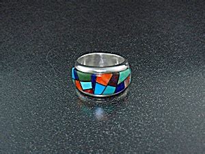Native American Sterling Silver Inlay Ring Calvin Begay