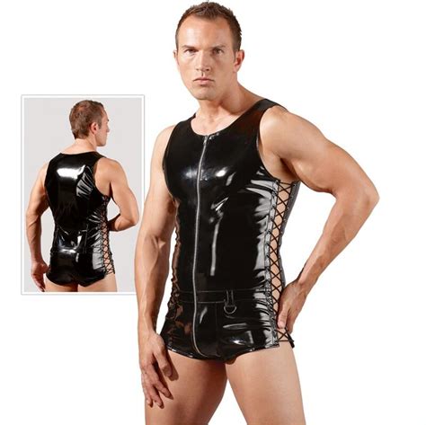 Sexy Mens Faux Leather Bodysuit Lace Up Zipper Jumpsuit Fetish Gay