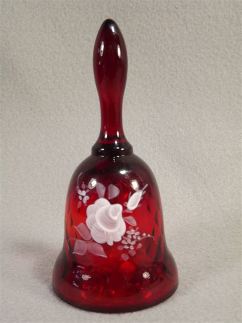 Fenton Ruby Red Bell White Relief Painting Roses Miniature Etsy Red Glass Glass Art Fenton