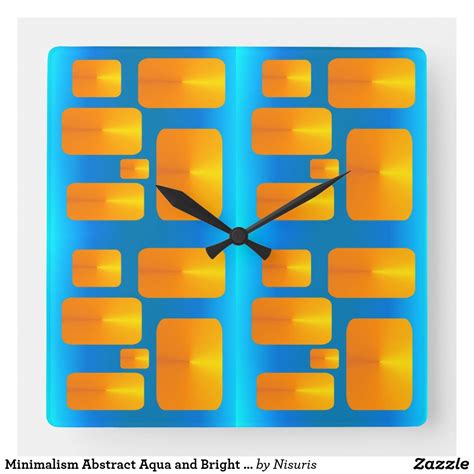 Minimalism Abstract Aqua And Bright Orange Square Wall Clock Art