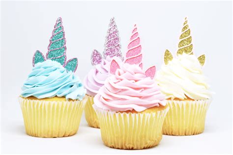 Unicorn Horn Ears Cupcake Toppers Glitter Set Of 12 First
