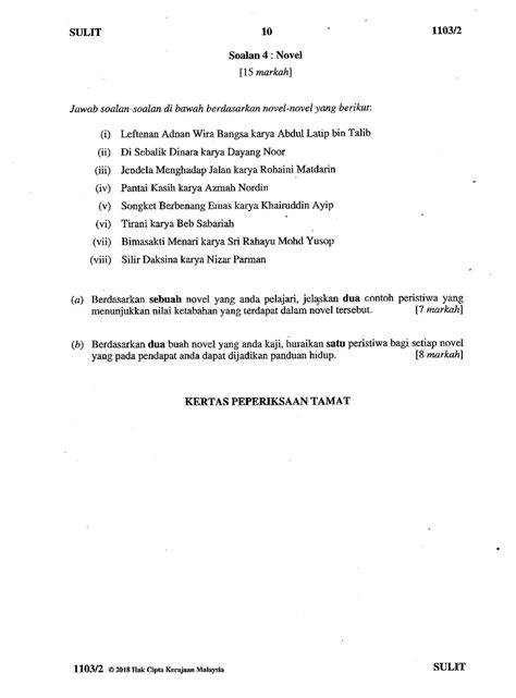 Laman Bahasa Melayu SPM SOALAN 4 (a) dan 4 (b) NOVEL KERTAS BAHASA