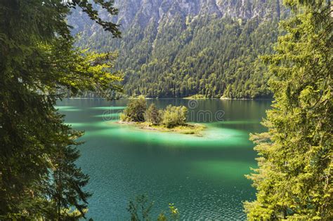 Lake Eibsee Island Near Garmisch Germany Stock Image Image Of Alpine